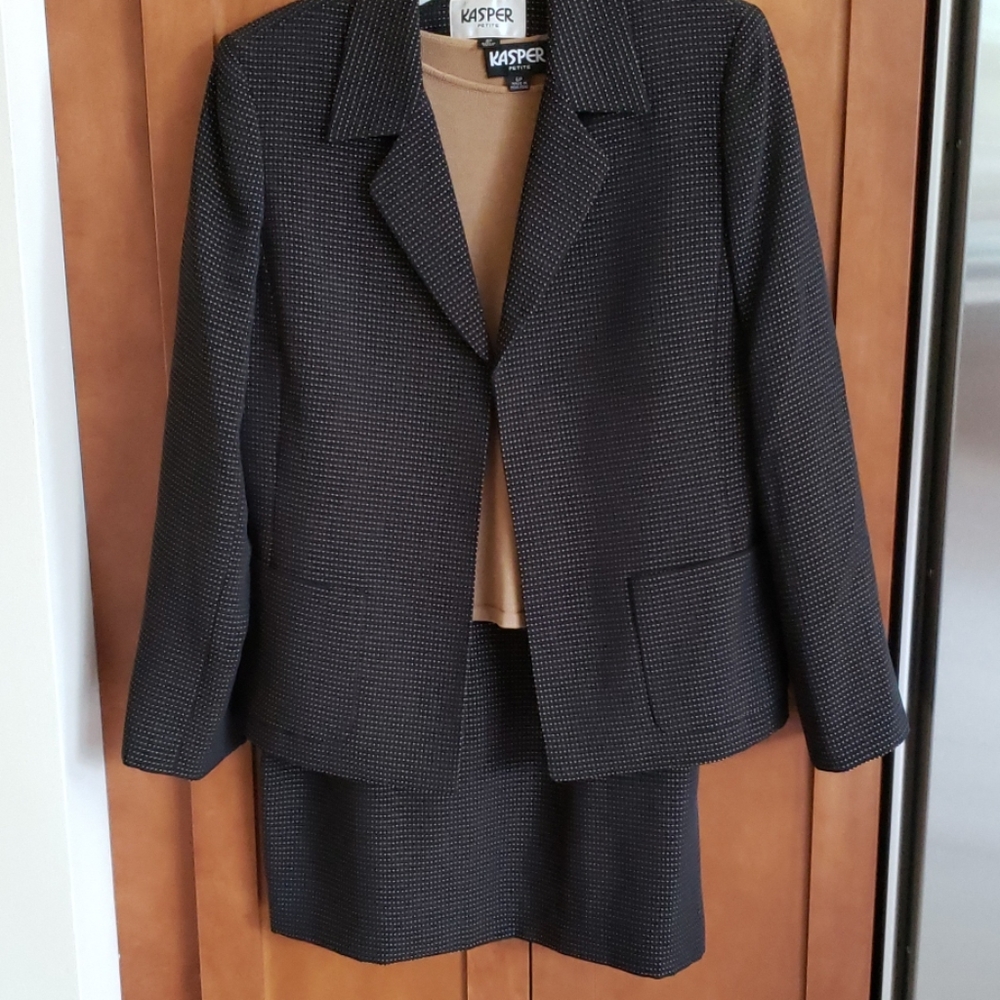 Black Kasper suit w matching carmel colored Kasper